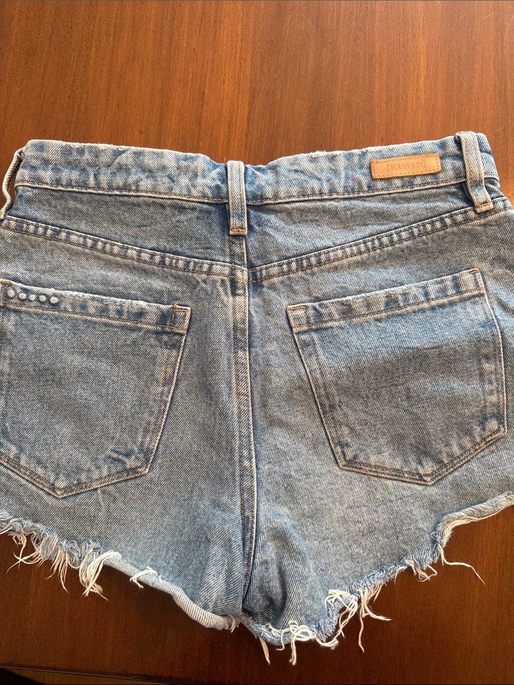 High-Rise Distressed Denim Shorts - Light Blue - Picture 2 of 2